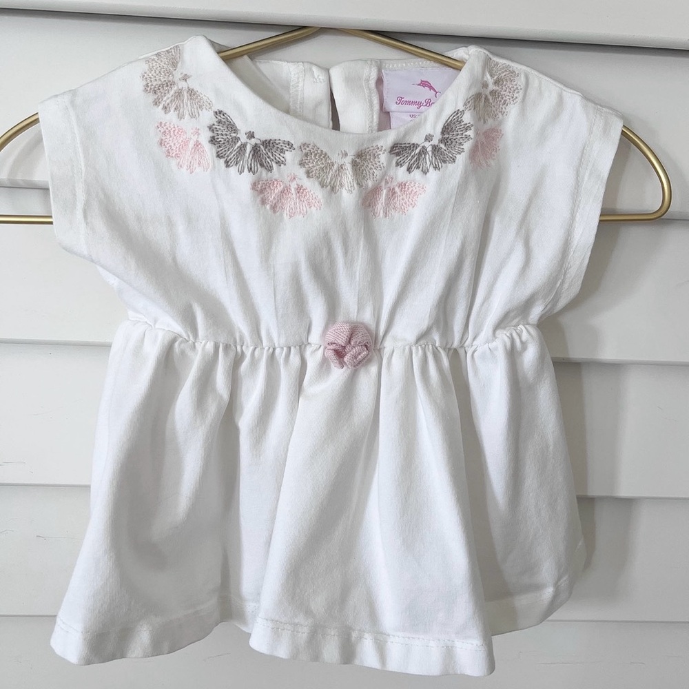 Tommy Bahama White Blouse with Pink Floral Accents